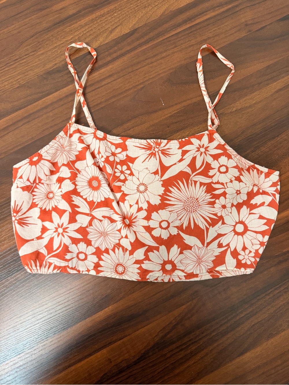 American Eagle Outfitters Orange and White Floral Spaghetti Strap Crop Top